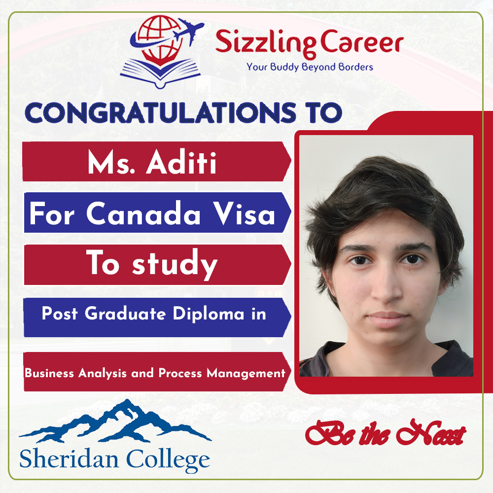 Sizzling Career Aditi Sheridan College Canada Study Visa